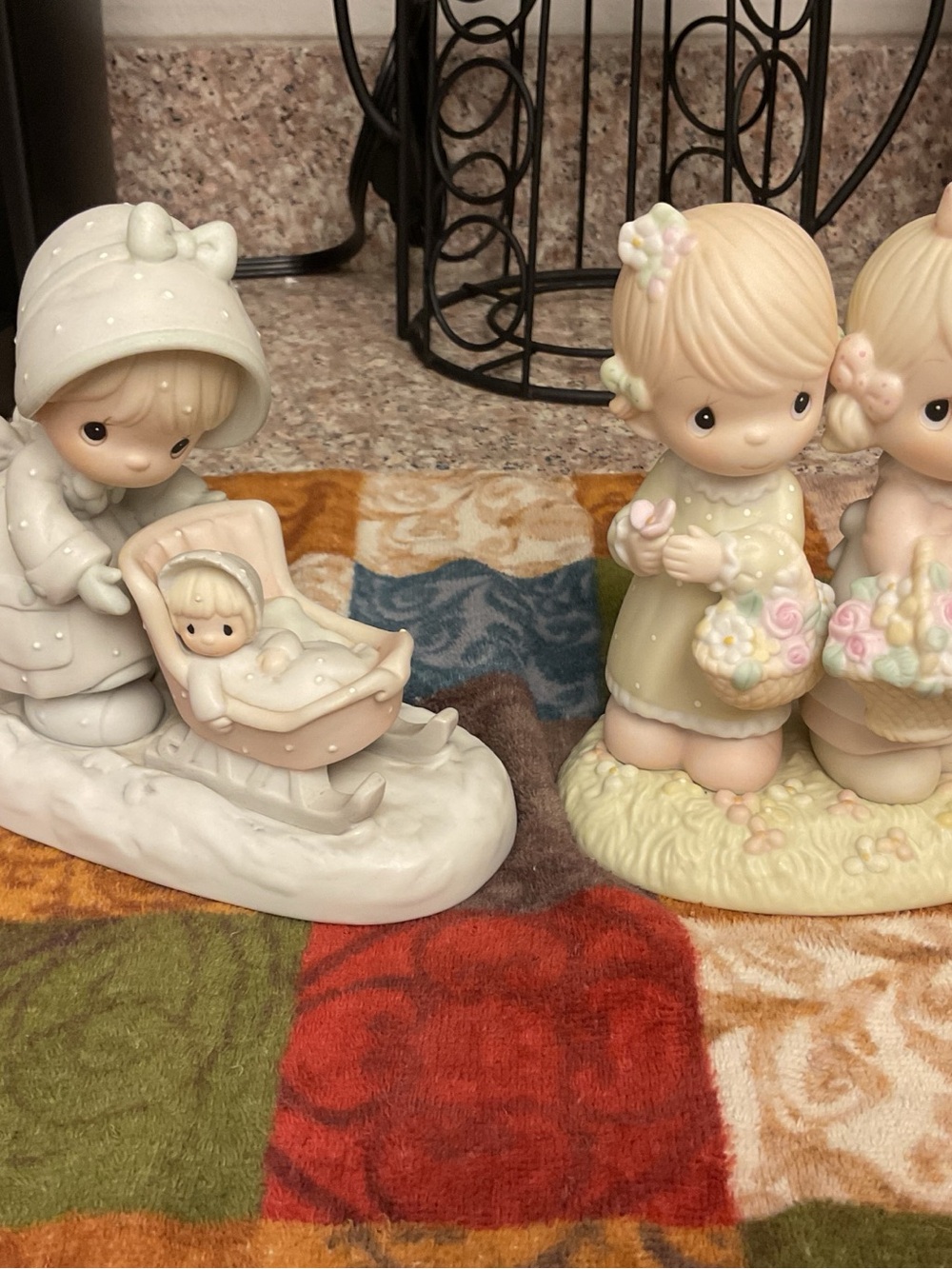 Precious Moments Pastel Figurine Group in Cream, Pink and Pale Green